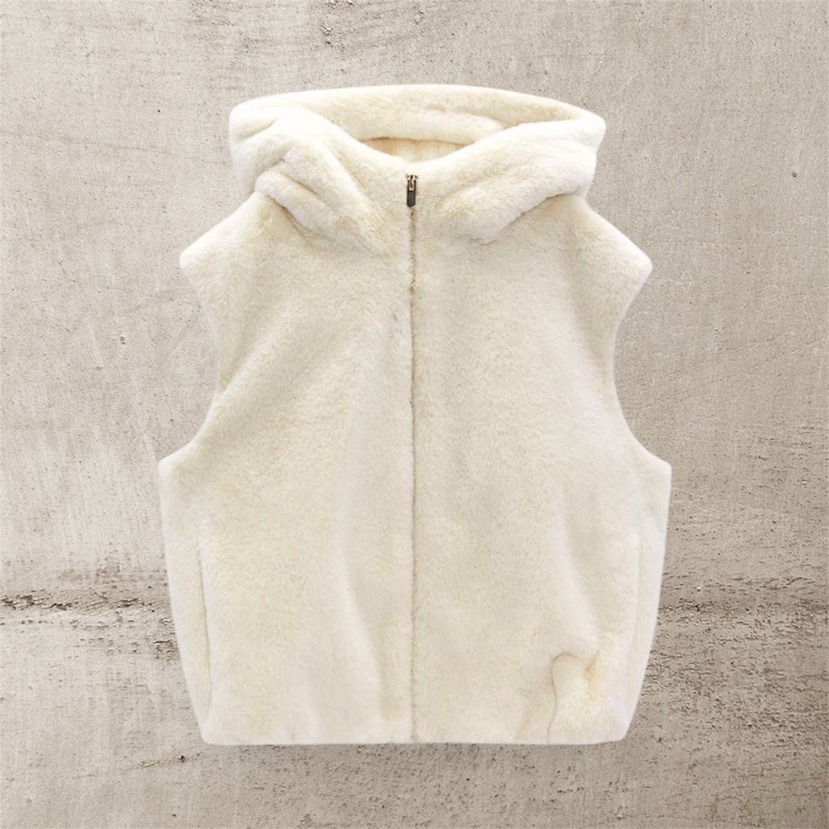 ZARA ザラ／フェイクファー フード ベスト／Sサイズ(7〜9号) エクリュ
