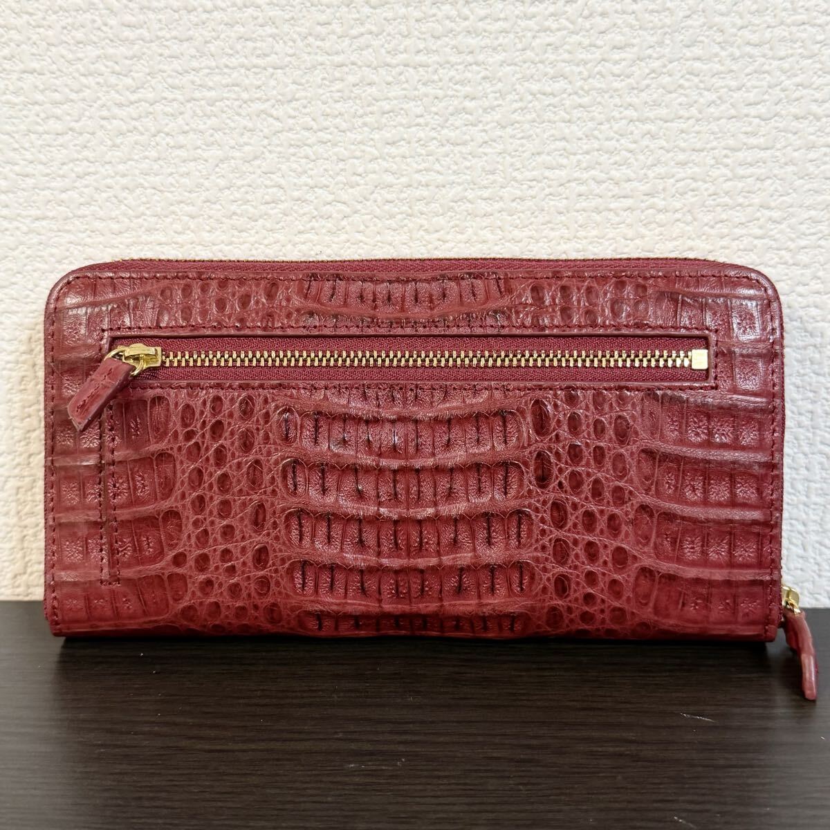 ②【未使用品】本物 カイマンクロコダイル本革 一枚革 長財布 ロング