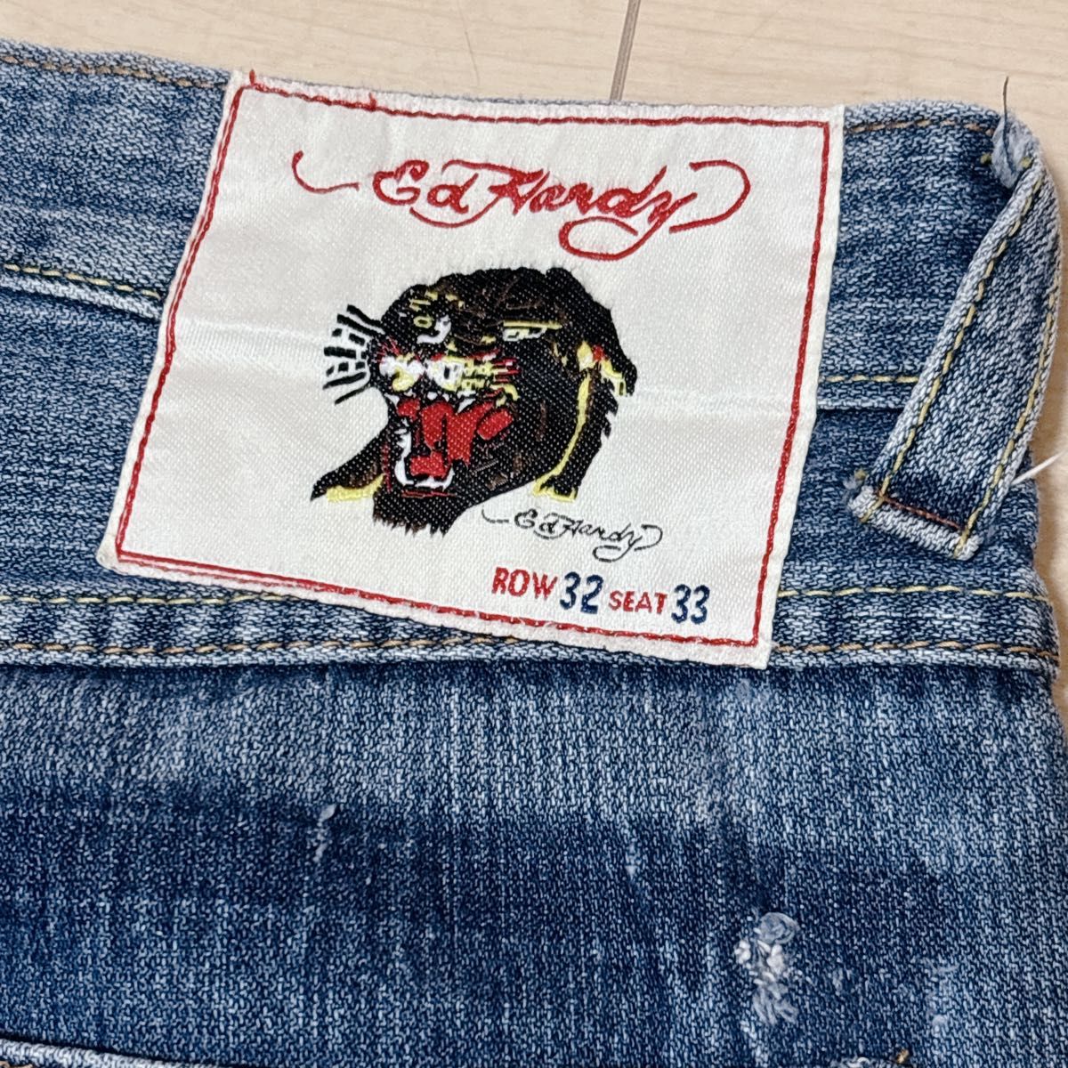 美品 ED HARDY 刺繍 デニム パンツ スカル 32インチ 虎 ホース Y2K