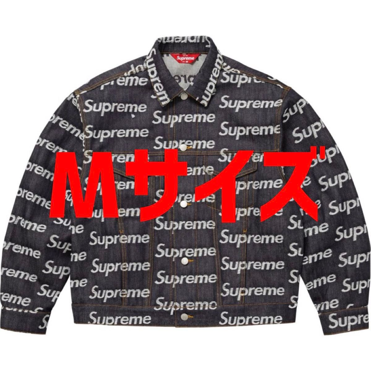 Supreme Jacquard Logos Denim Trucker Jacket Rigid Indigo Mサイズ