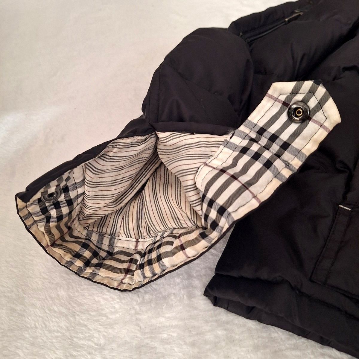 バーバリー ブラックレーベル BURBERRY BLACK LABEL ファー フード 黒