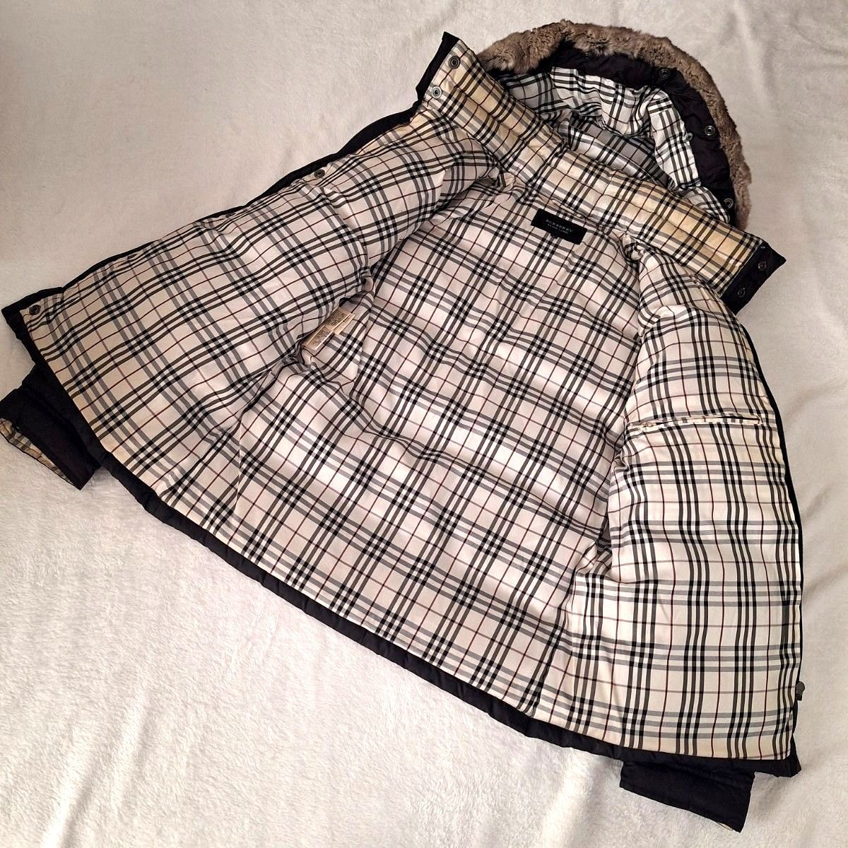 バーバリー ブラックレーベル BURBERRY BLACK LABEL ファー フード 黒