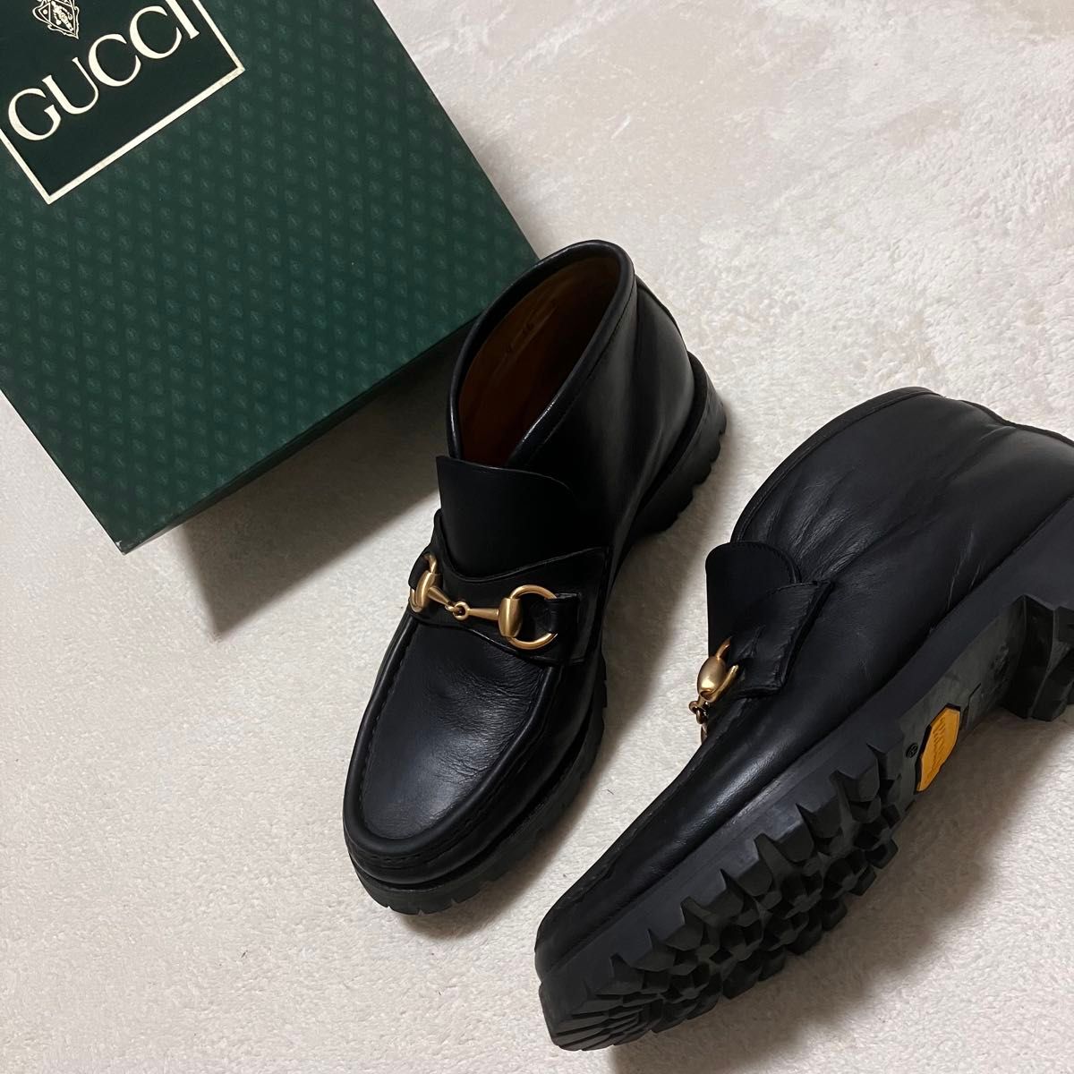箱付き GUCCI グッチ ホースビット ローファー レザー ラグソール