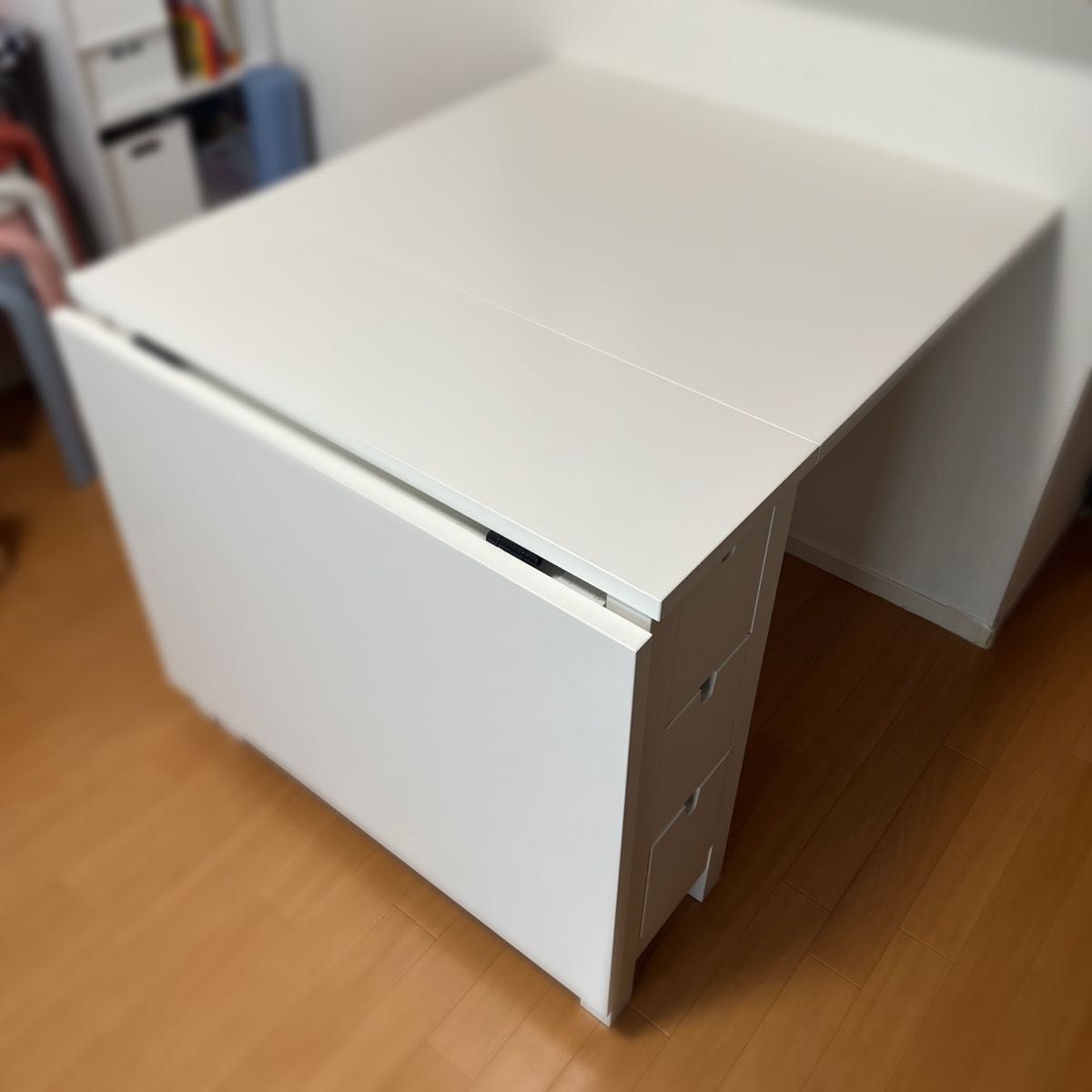 IKEA】ダイニングテーブル 引き出し ホワイト 収納ケース イケア 伸縮