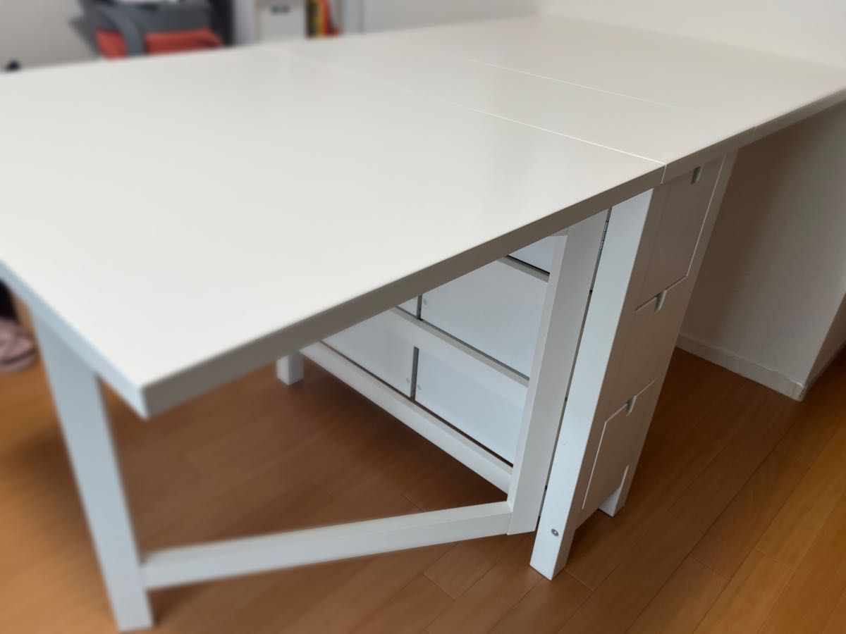 IKEA】ダイニングテーブル 引き出し ホワイト 収納ケース イケア 伸縮