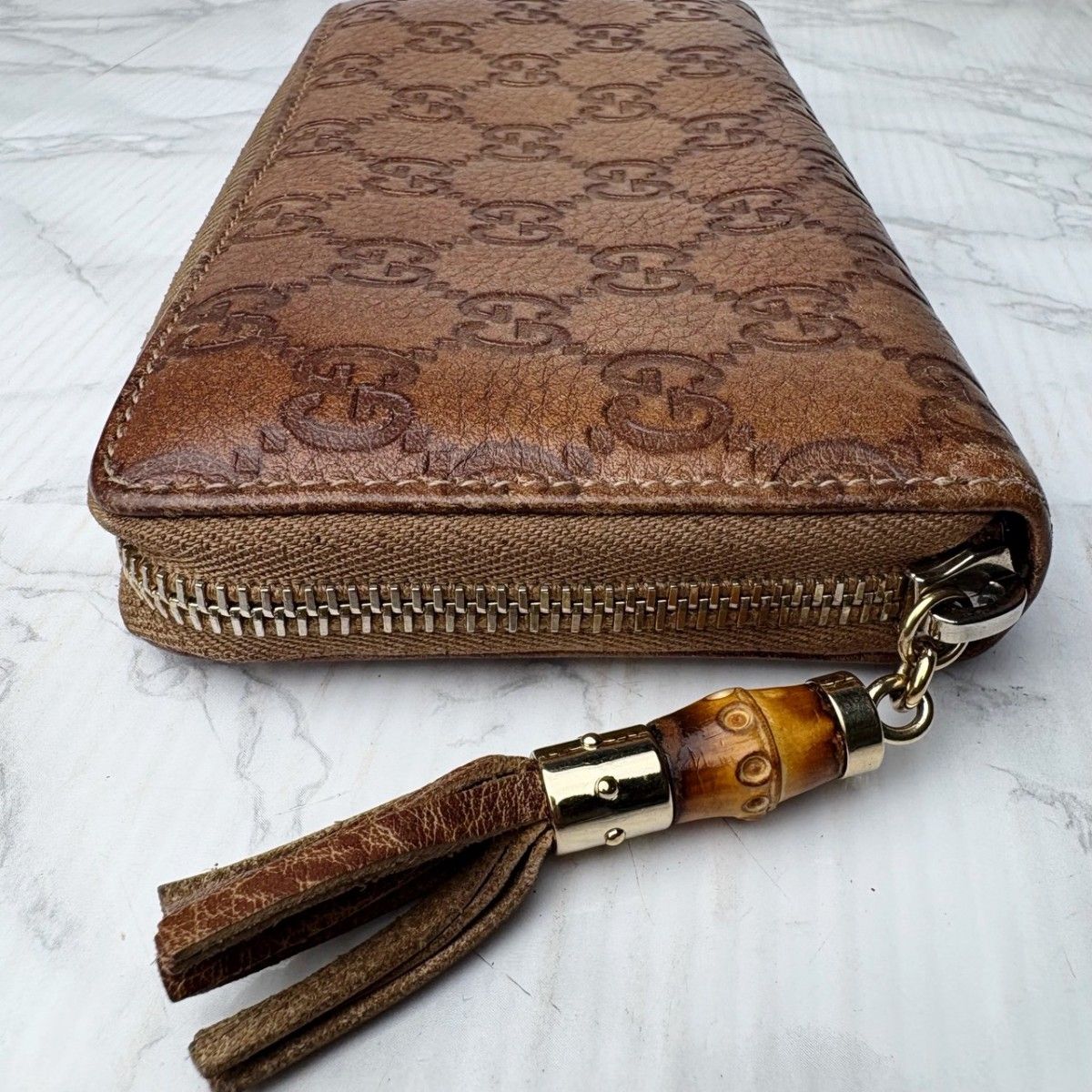 801 極美品 GUCCI グッチ 長財布 バンブー ラウンドファスナー シマ