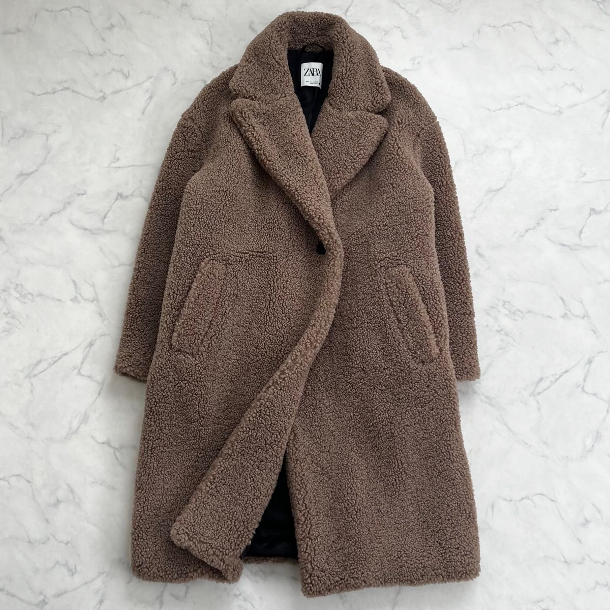 美品 ZARA ザラ テディベア コート ロング モカ シングル 女優襟 S