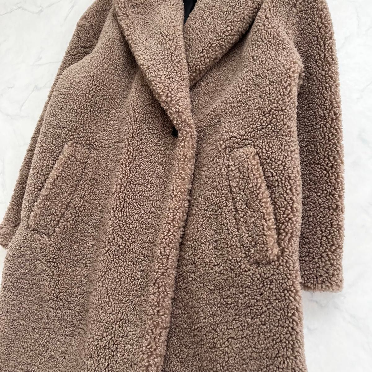 美品 ZARA ザラ テディベア コート ロング モカ シングル 女優襟 S