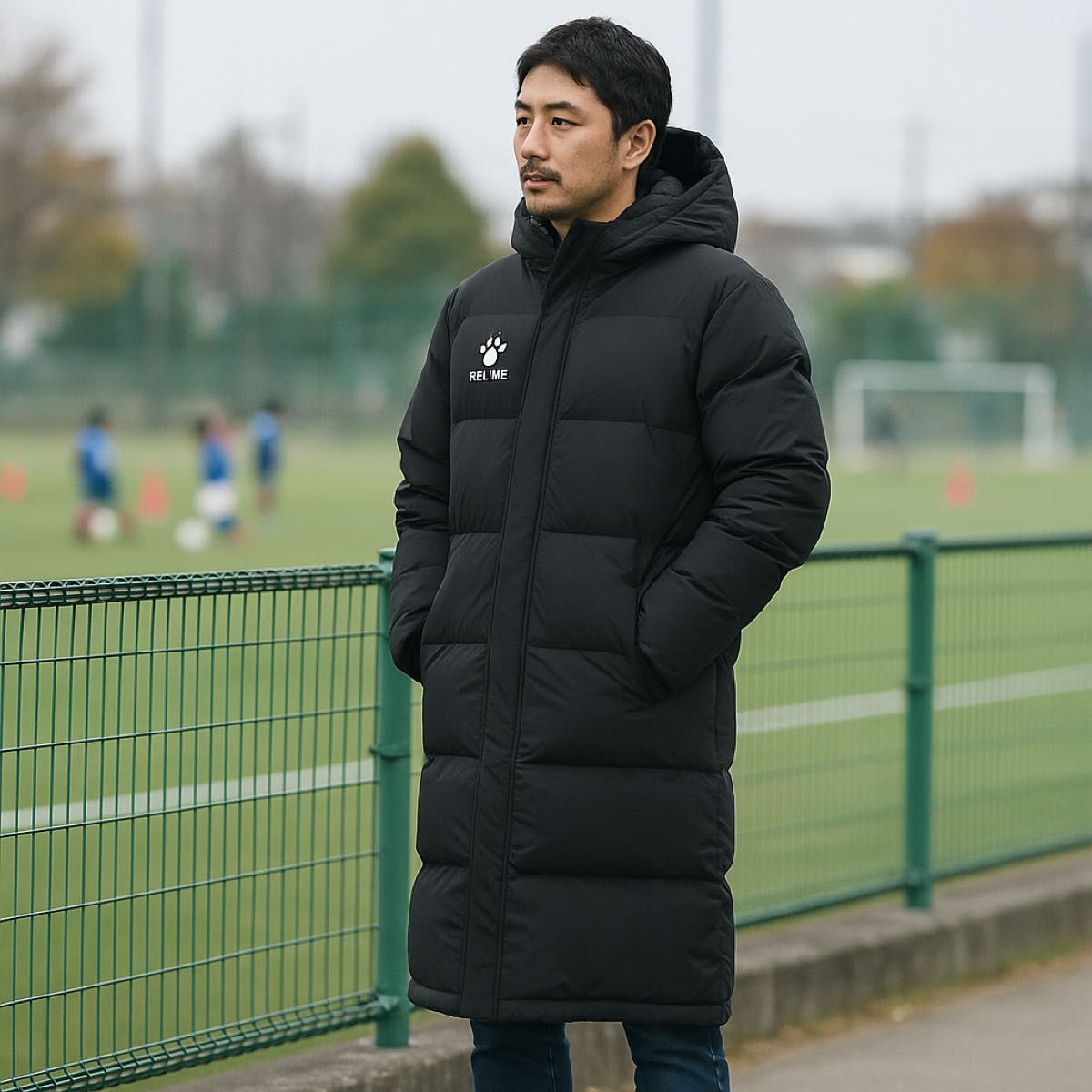 美品】KELME ケルメ フード付き ロングダウンコート ベンチコート Size