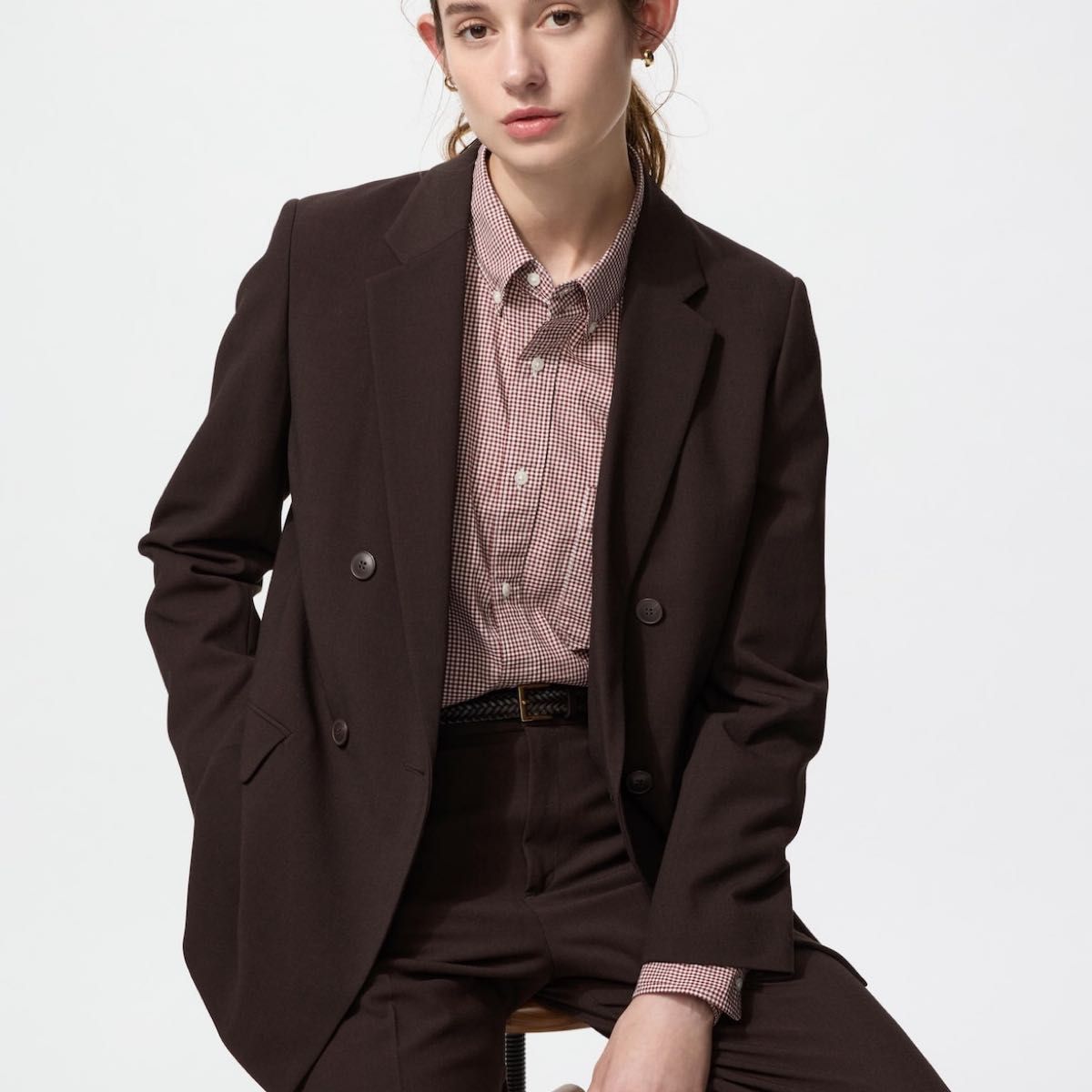 Mサイズ】UNIQLO ブラウン ダブルジャケット テーラードジャケット