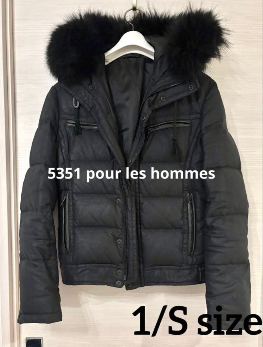 5351 pour les hommesファー付きダウンジャケット黒S y2k メンズ