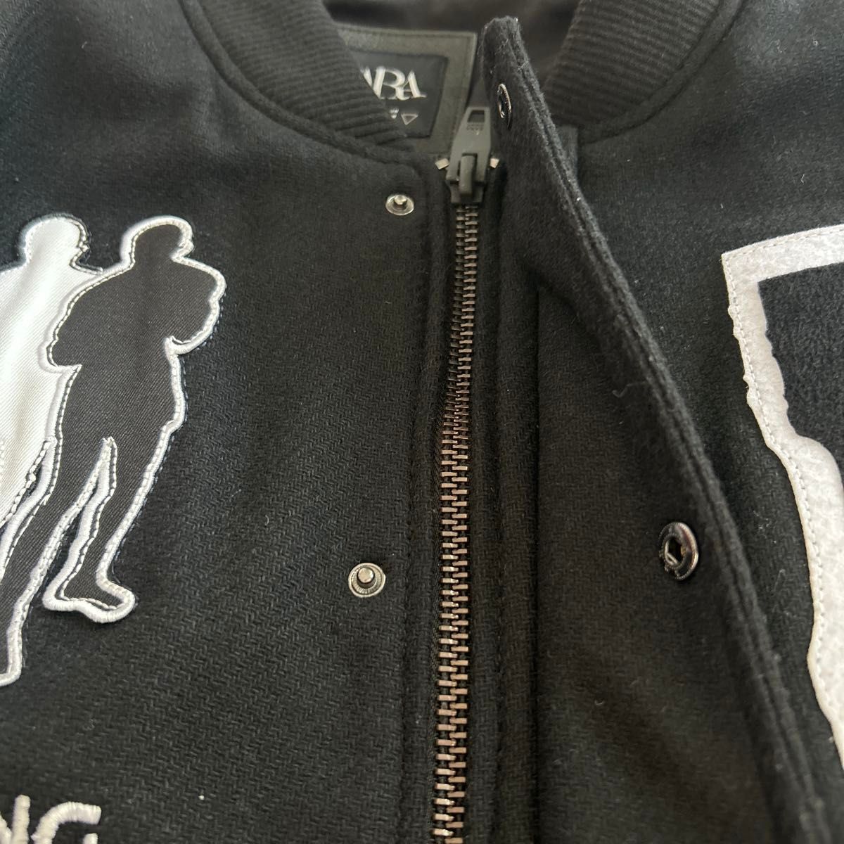 セール ZARA スタジャン 水牛革 サイズS-M ワッペン レザー 黒 ウール