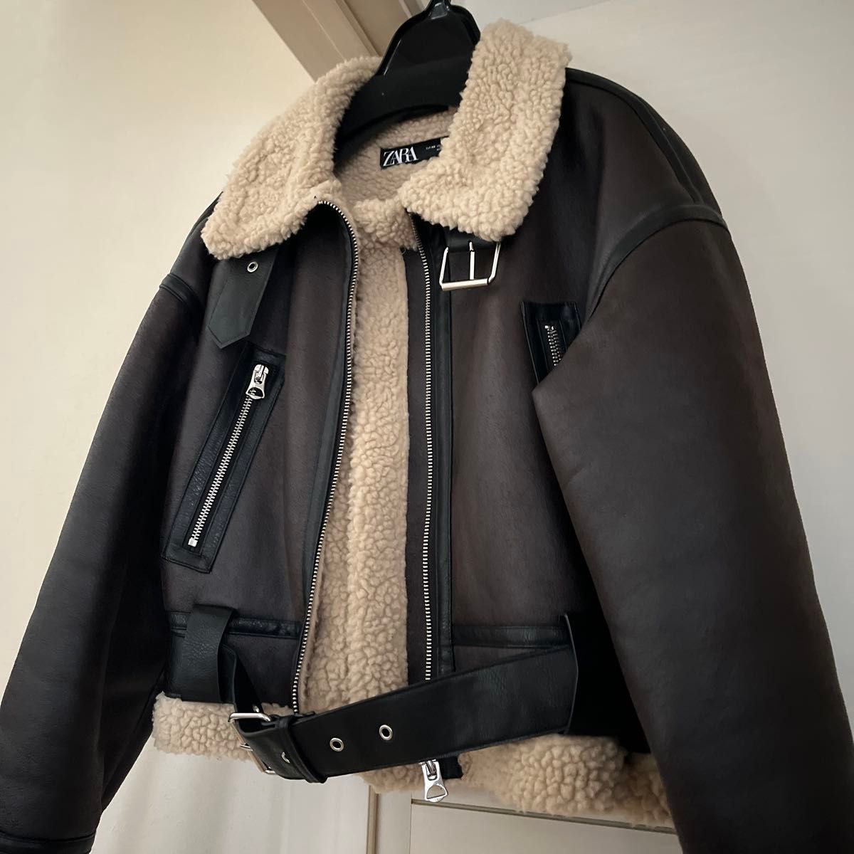 ZARA ザラ フェイクムートンジャケット B-3 ボアジャケット ブラウン