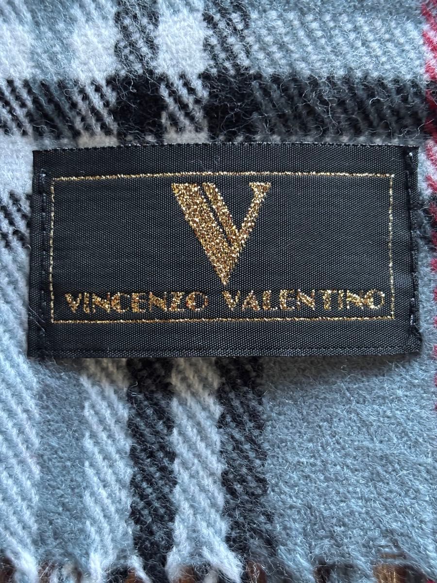 未使用 VINCENZO VALENTINO チェック柄 マフラーグレー系 再出品可