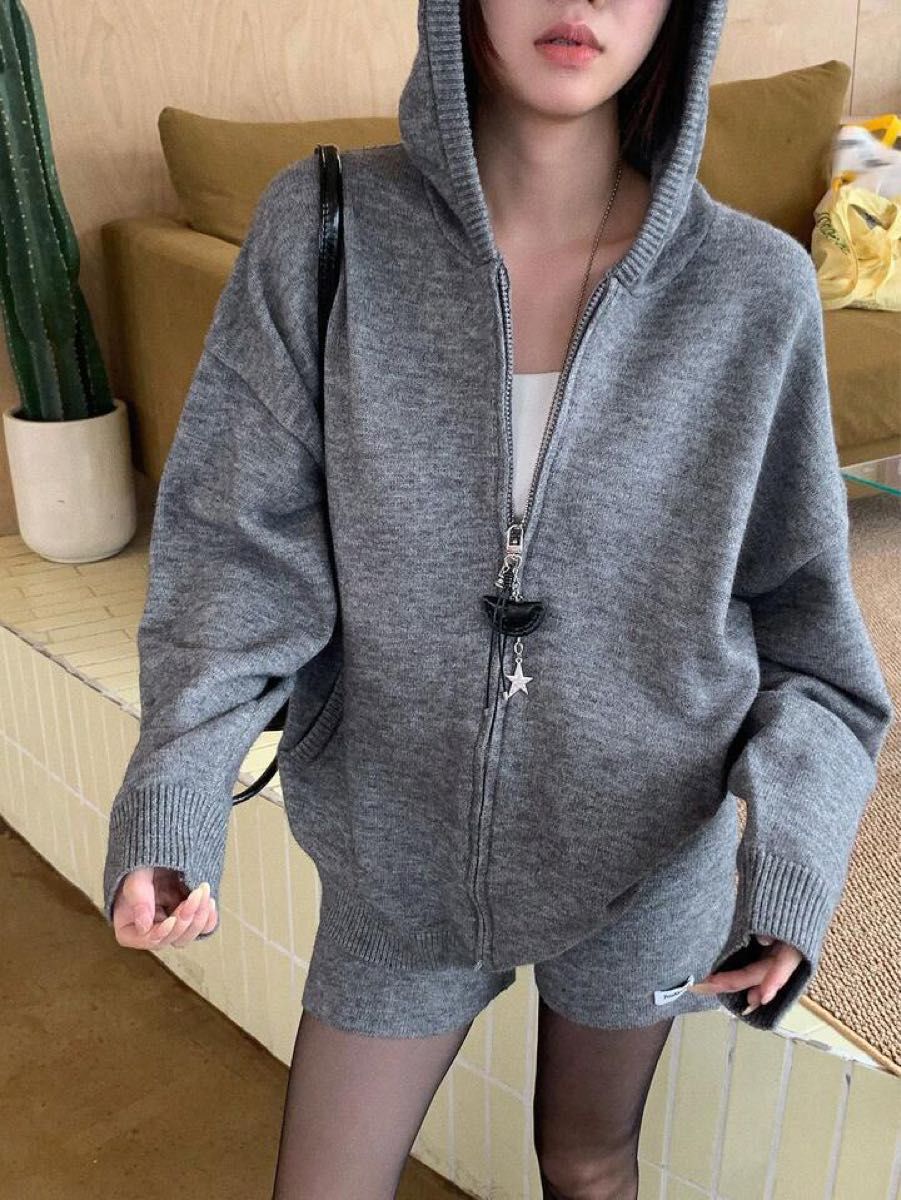 ジップアップパーカー ショートパンツ セットアップ グレー｜Yahoo
