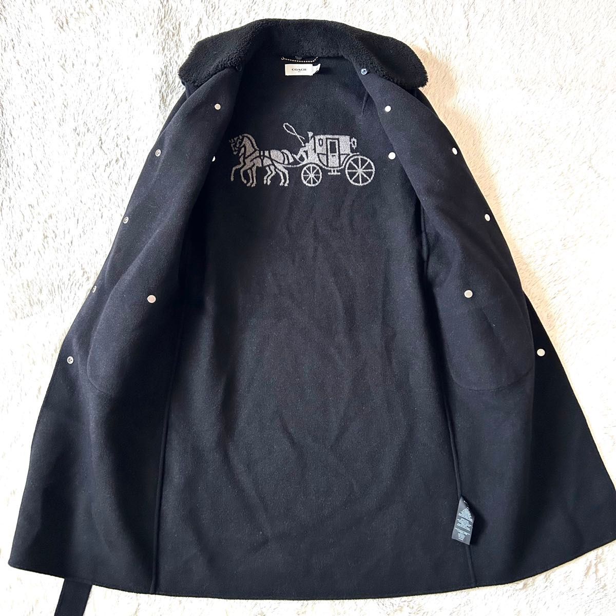 COACH コーチ ダブルフェイスウールコート カシミヤ 馬車柄 ベルト