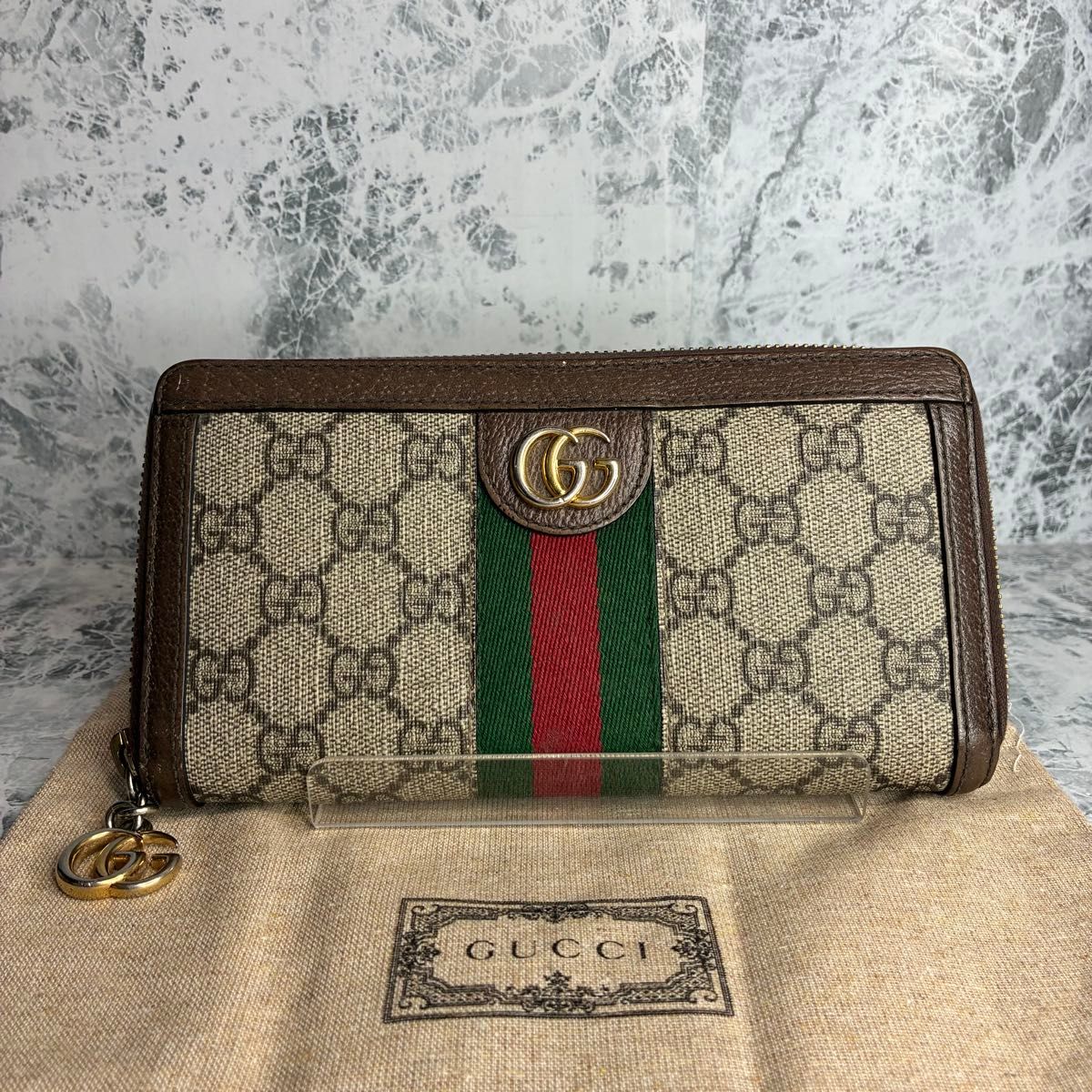 GUCCI グッチ 長財布 ラウンドファスナー GGスプリーム シェリーライン