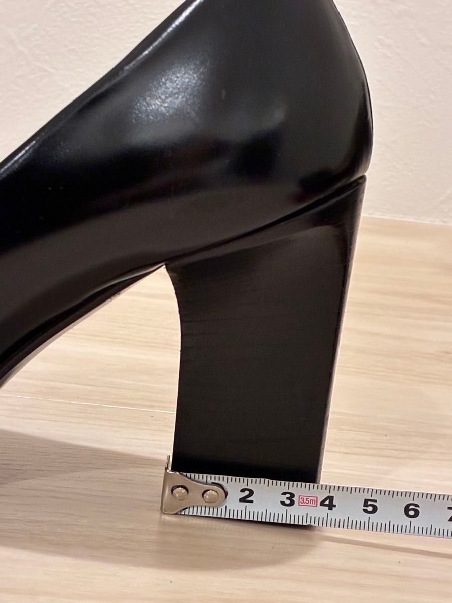 GUCCI Gロゴ オープントゥ パンプス 黒 36C 安定ヒール9cm エルメス