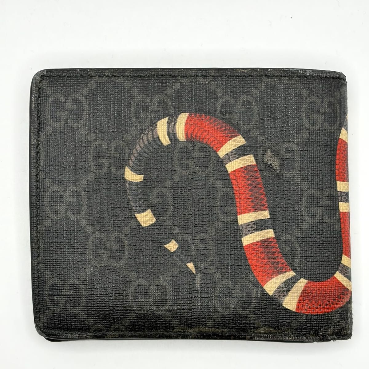 正規品 GUCCI グッチ二つ折り財布 キングスネーク ヘビブラック 黒 PVC