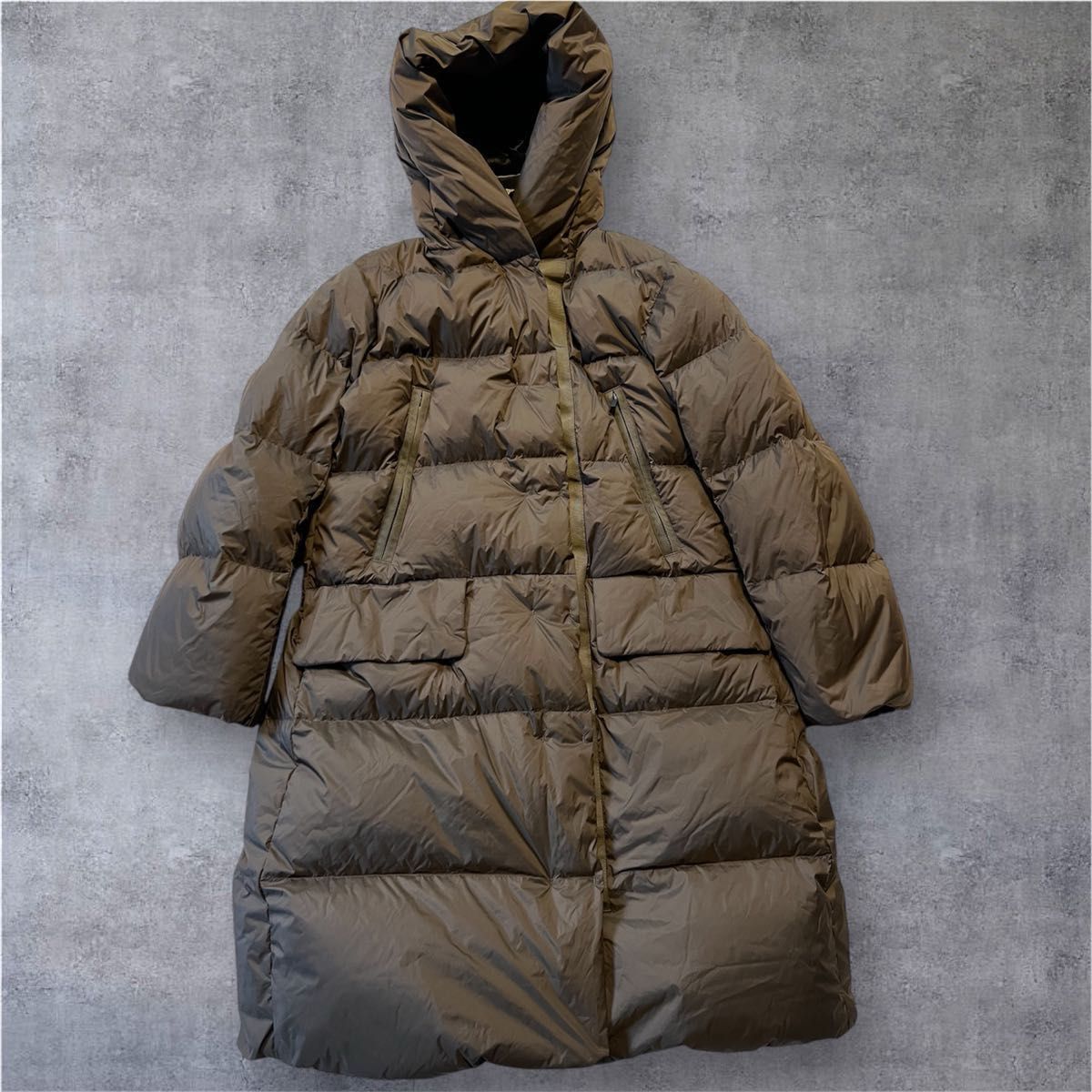 美品 UNIQLO＋J ロングダウンコート ゆったり M ブラウン フード付