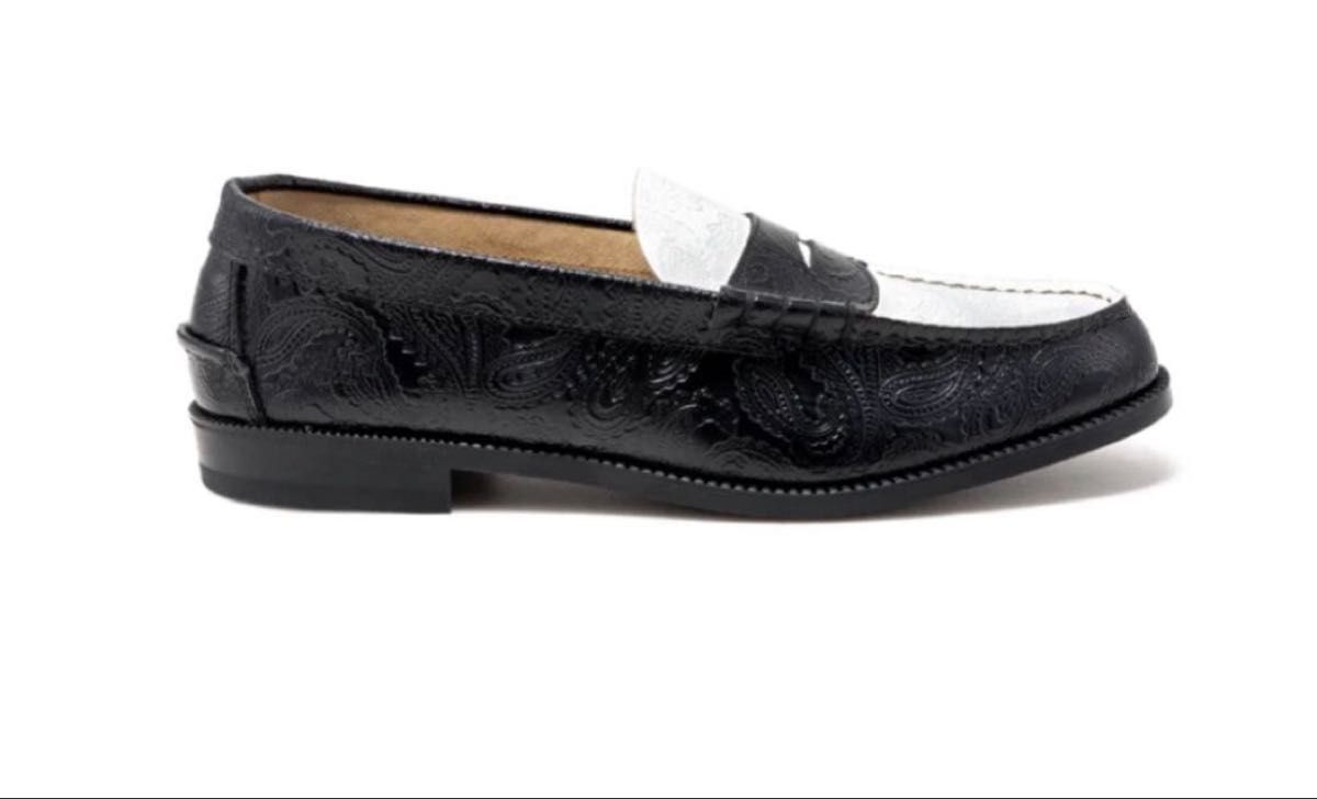 25 0cm The Kenford Fineshoes 全面ペイズリー ブラックホワイト 革靴