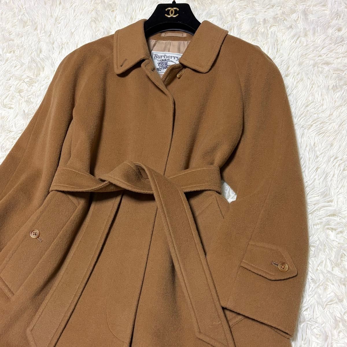 バーバリー カシミヤ ウール ロングコート ベルト キャメル ベージュ