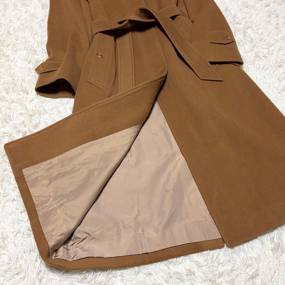 バーバリー カシミヤ ウール ロングコート ベルト キャメル ベージュ