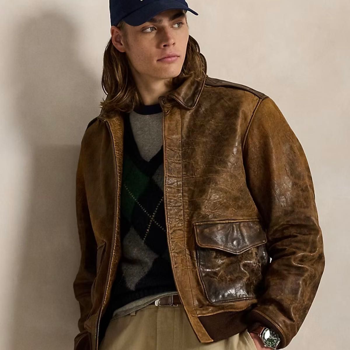 未使用品 POLO RALPHLAUREN A-2 レザー フライトジャケット Sサイズ