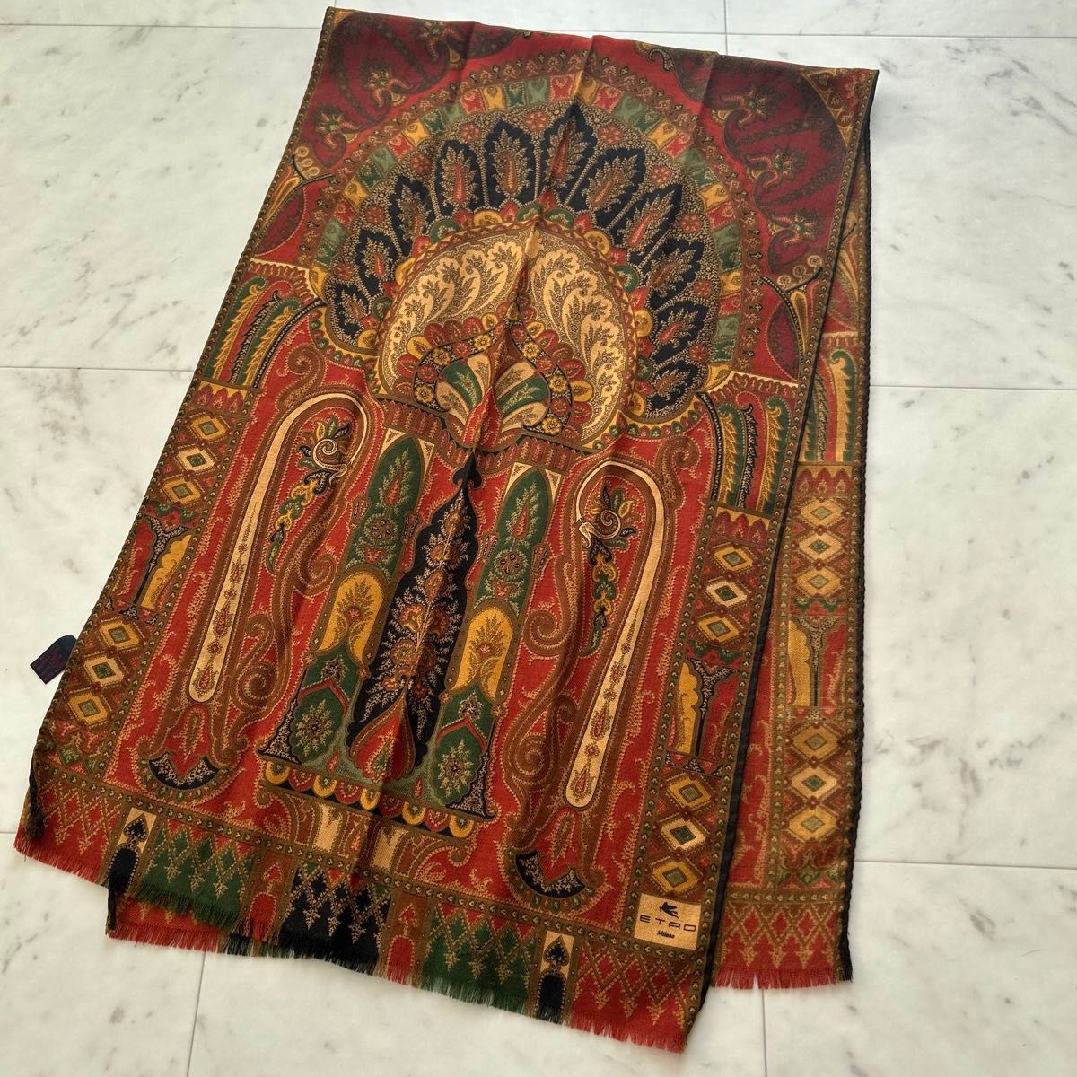 ETRO エトロ ペイズリー柄 大判スカーフ ストール ウール ブラウン系