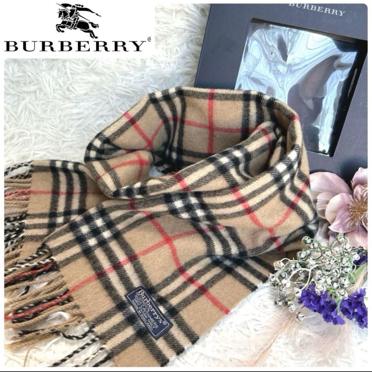 美品 Burberry バーバリー マフラー カシミヤ イギリス製 ノバチェック