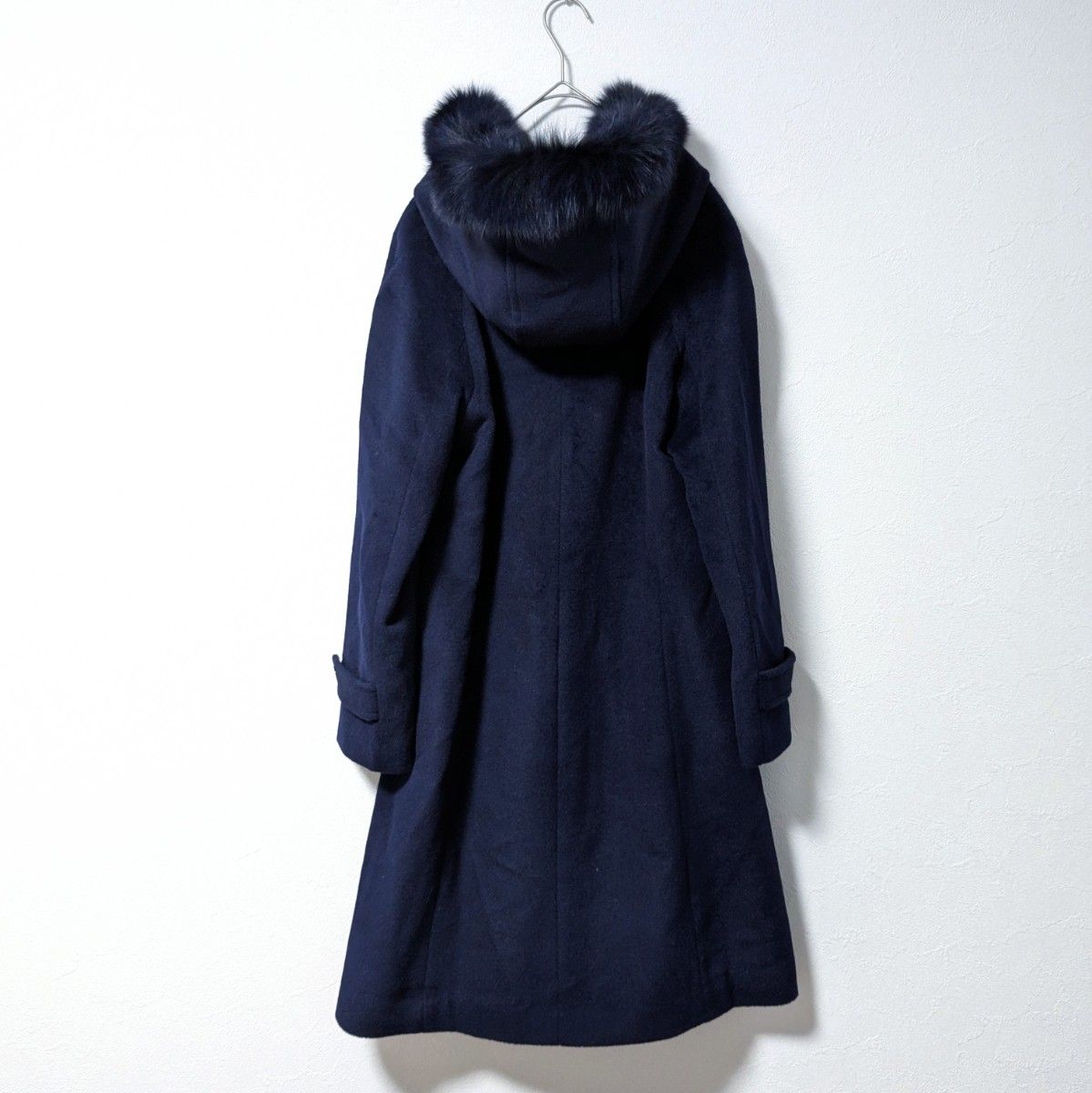 美品 Caraブルーフォックスファー ウールアンゴラ混ロングコート L