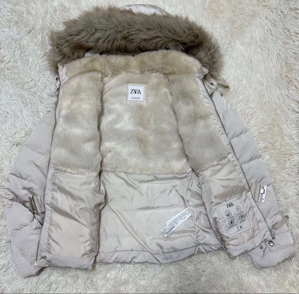 ZARA 3way ホワイトダックダウンジャケット 裏ボア ファー取外可 M