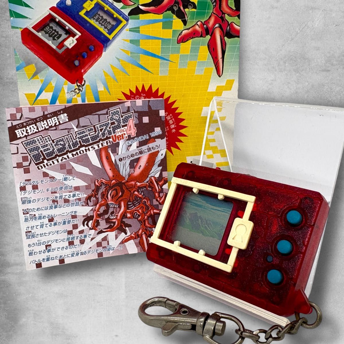 希少 動作品 デジタルモンスター ver 4 クリアレッド 説明書 デジモン