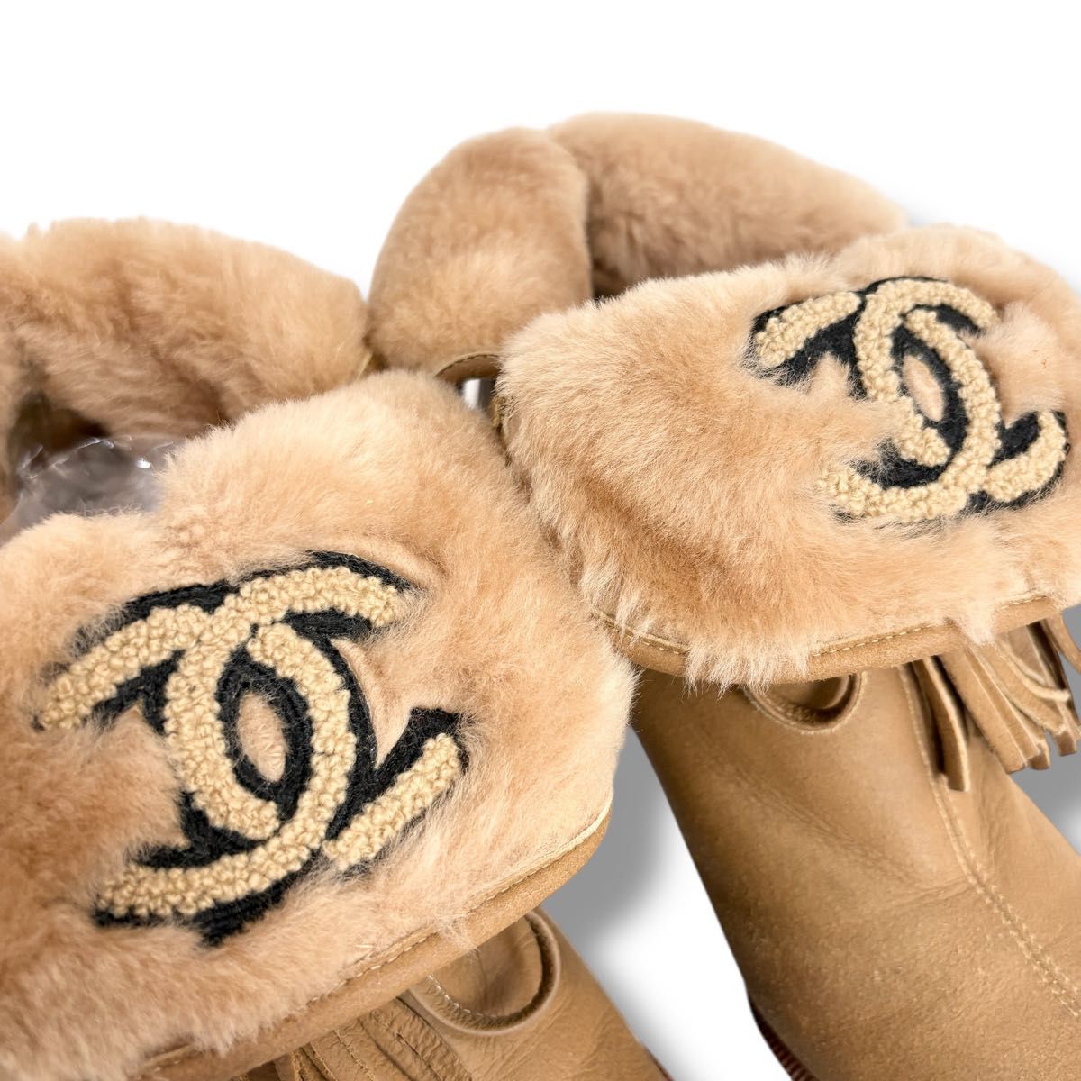 CHANEL シャネル ココマーク 2way ムートンブーツ 23 5 キャメル