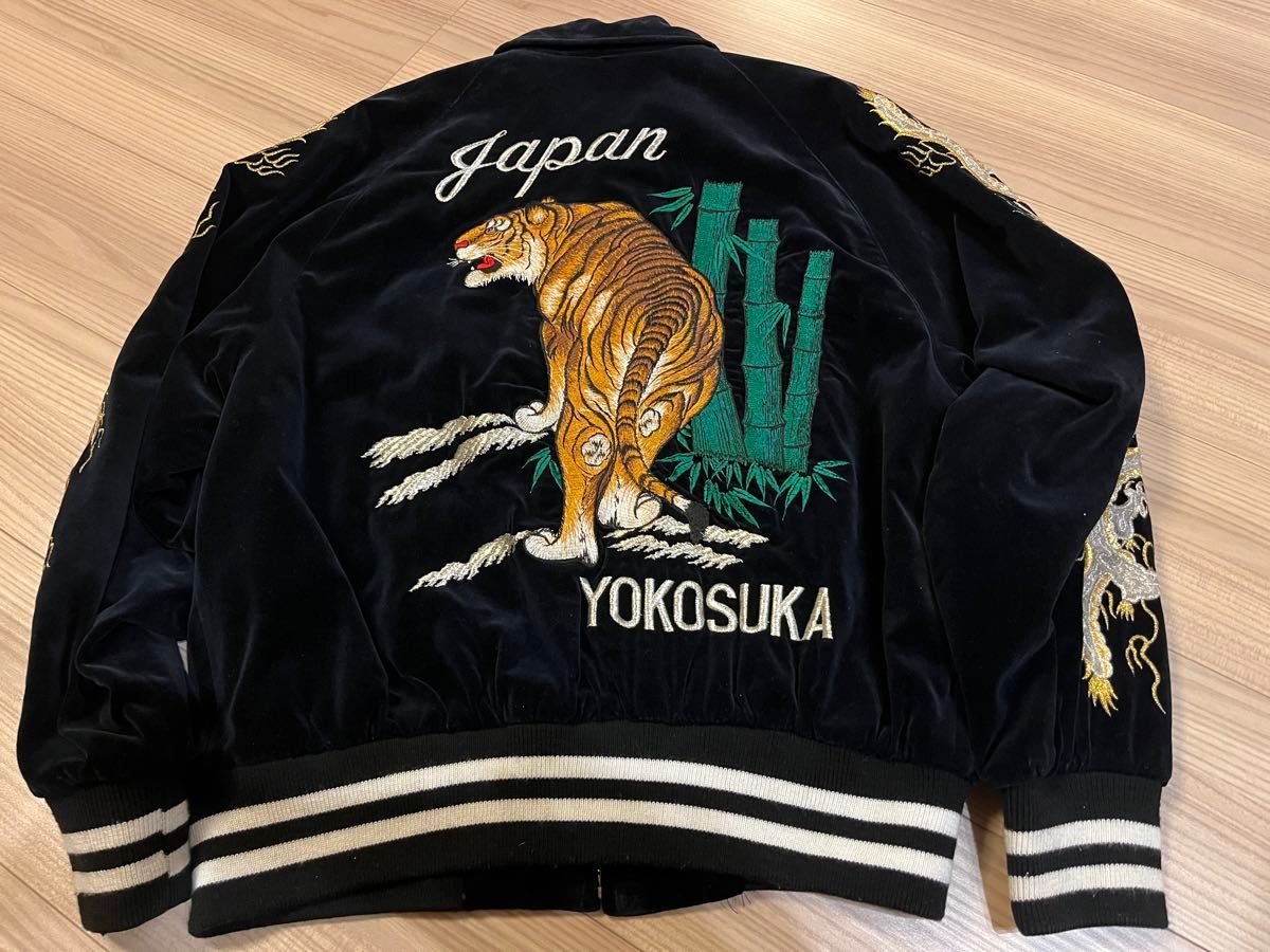 豪華刺繍 スカジャン ベロア 虎×竹×龍 Yokosuka Japan 黒｜Yahoo