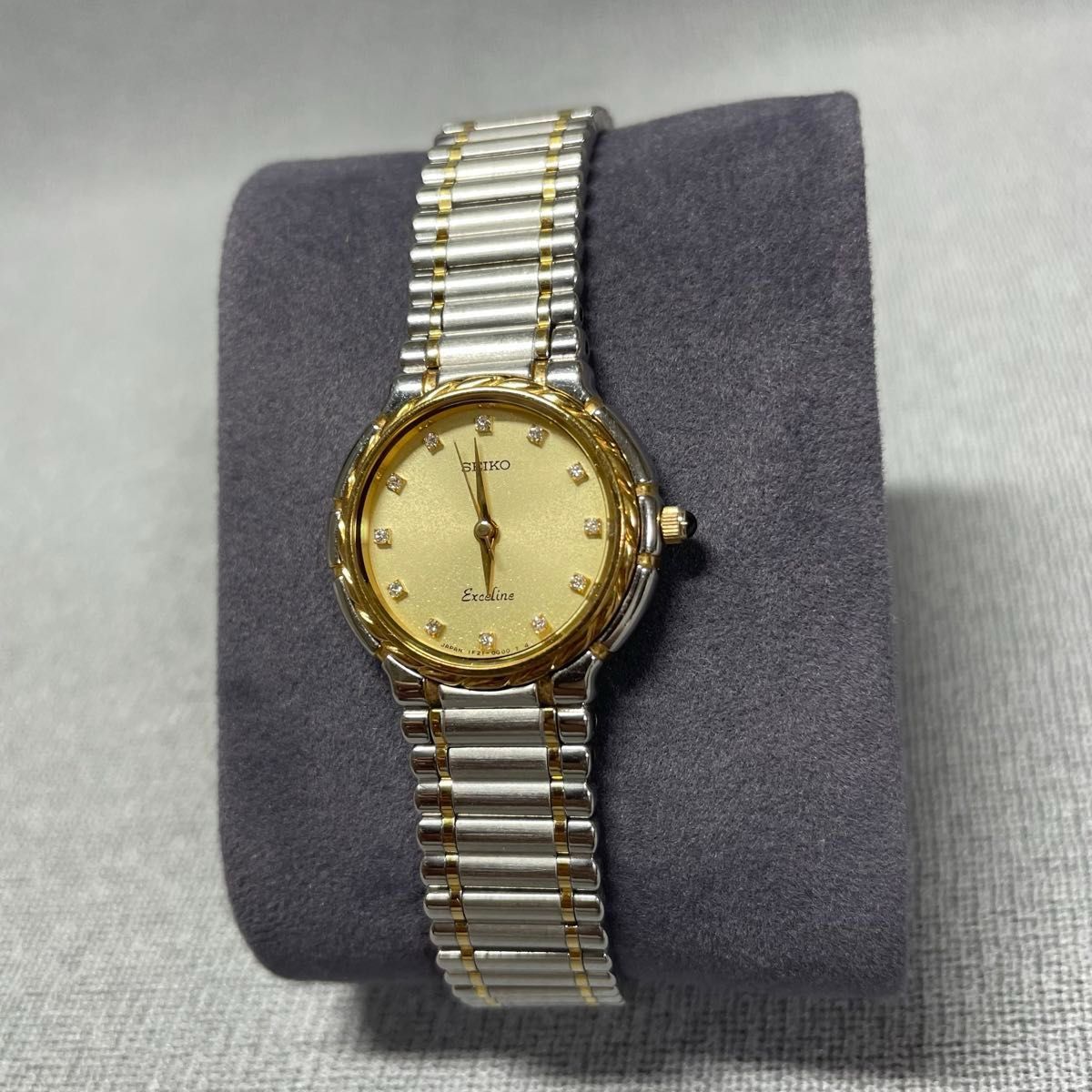 希少 SEIKO エクセリーヌ 腕時計 18金ベゼル 12Pダイヤ 新品電池