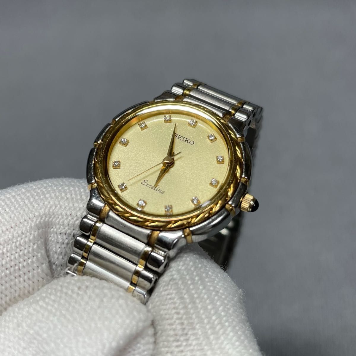 希少 SEIKO エクセリーヌ 腕時計 18金ベゼル 12Pダイヤ 新品電池