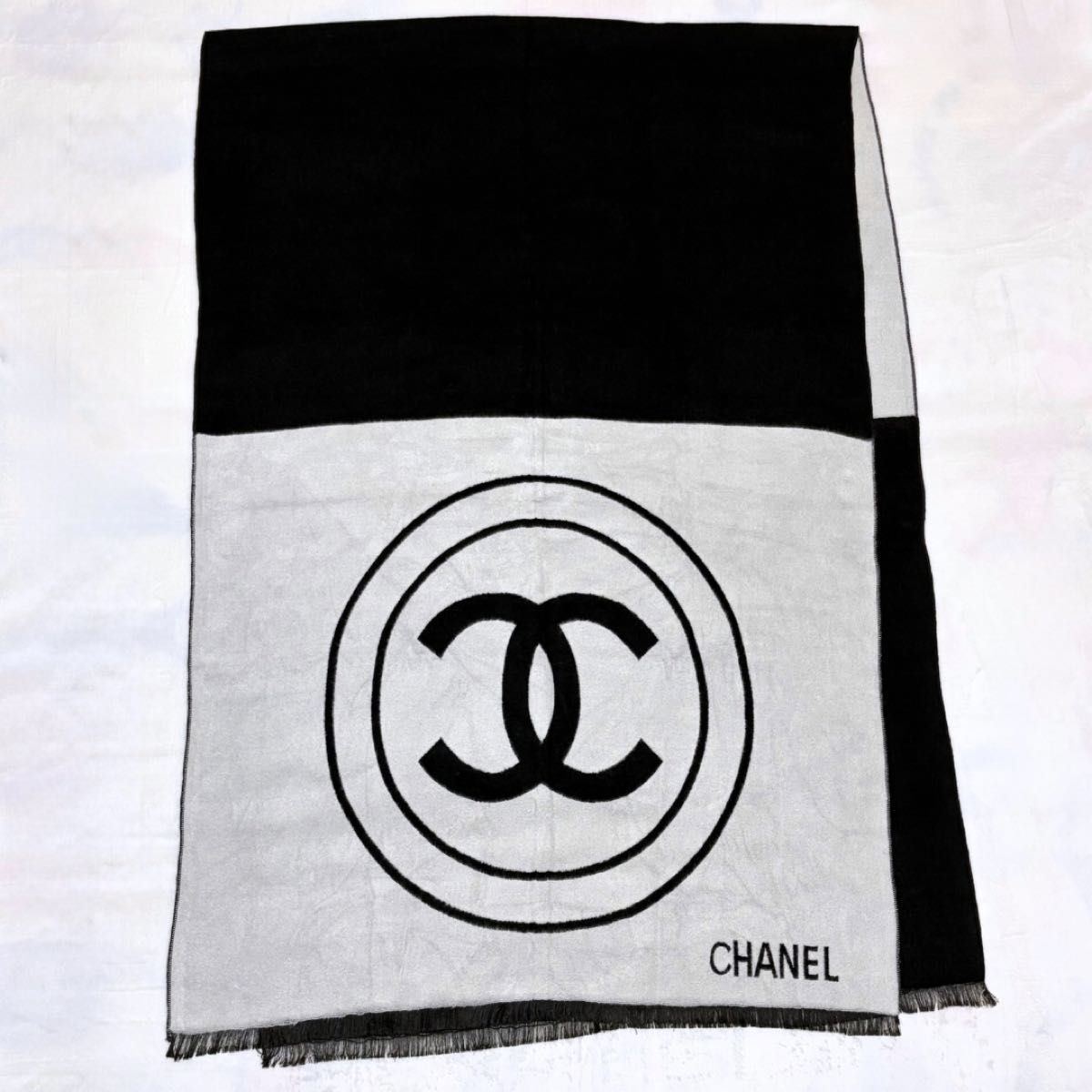 新品 CHANEL シャネル ストール ノベルティ 白 黒 カシミヤ マフラー