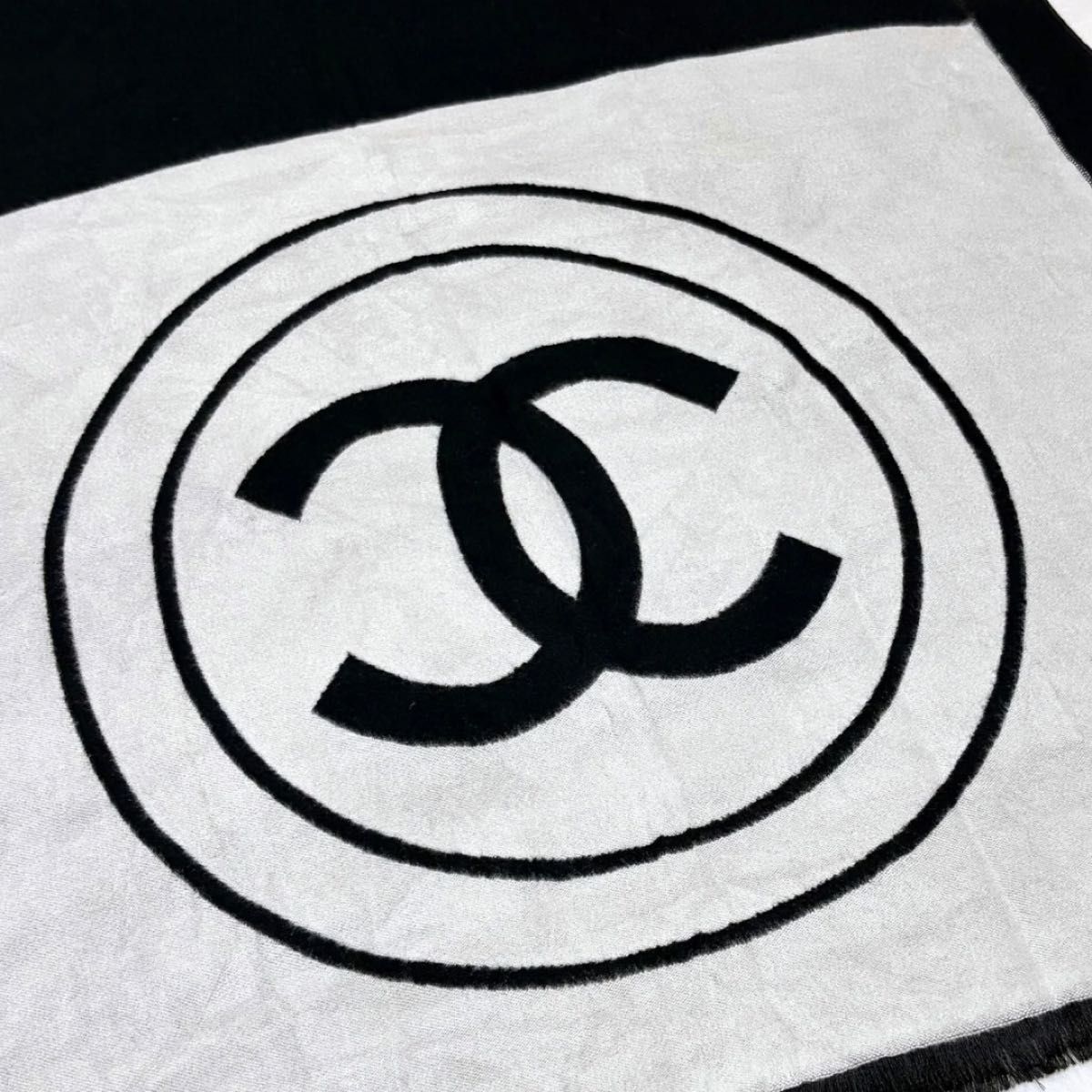 新品 CHANEL シャネル ストール ノベルティ 白 黒 カシミヤ マフラー
