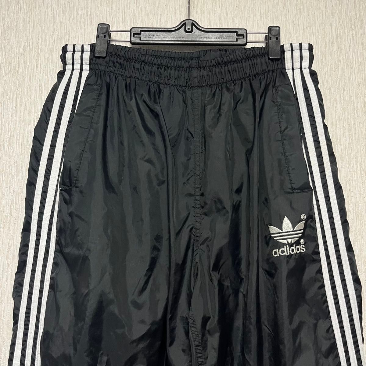 90s adidas 極太 バギー ナイロントラックパンツ ブラック 黒 サイド