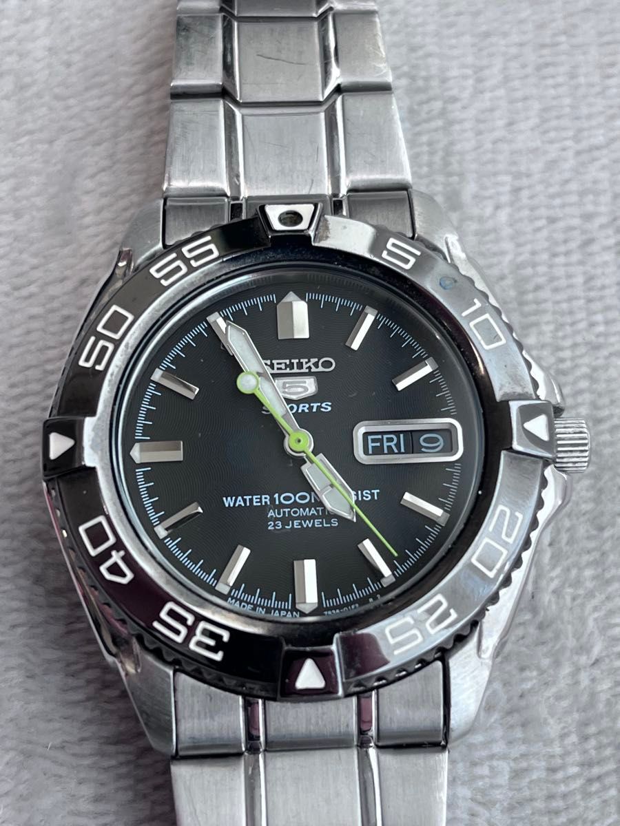 稼働・美品】SEIKO 5 SPORTS 7S36-00Y0 自動巻き／裏スケ／黒文字盤