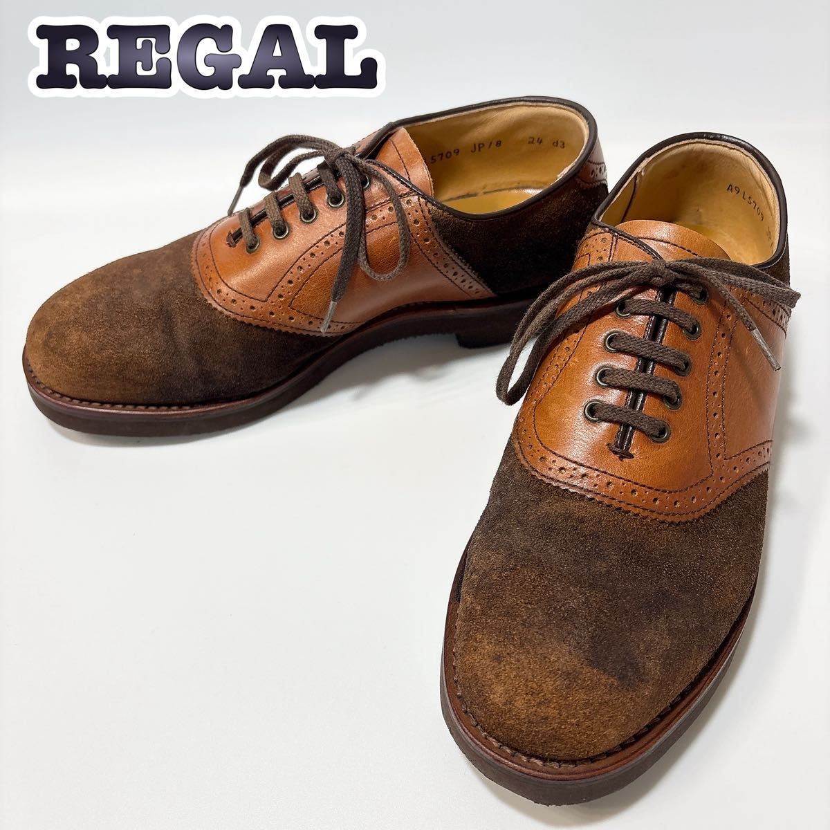 良品】 REGAL リーガル サドルシューズ ブラウン ヌバック レザー