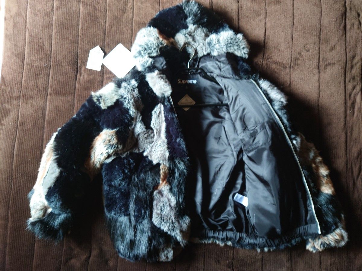 Supreme Patchwork WINDSTOPPER Hooded Faux Fur Jacket Black Sサイズ