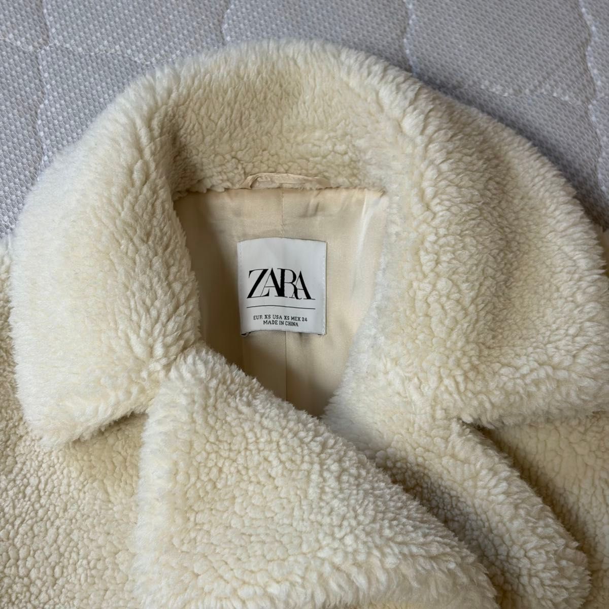 美品 ZARA テディベアコート ロング ボアコート ホワイト アイボリー