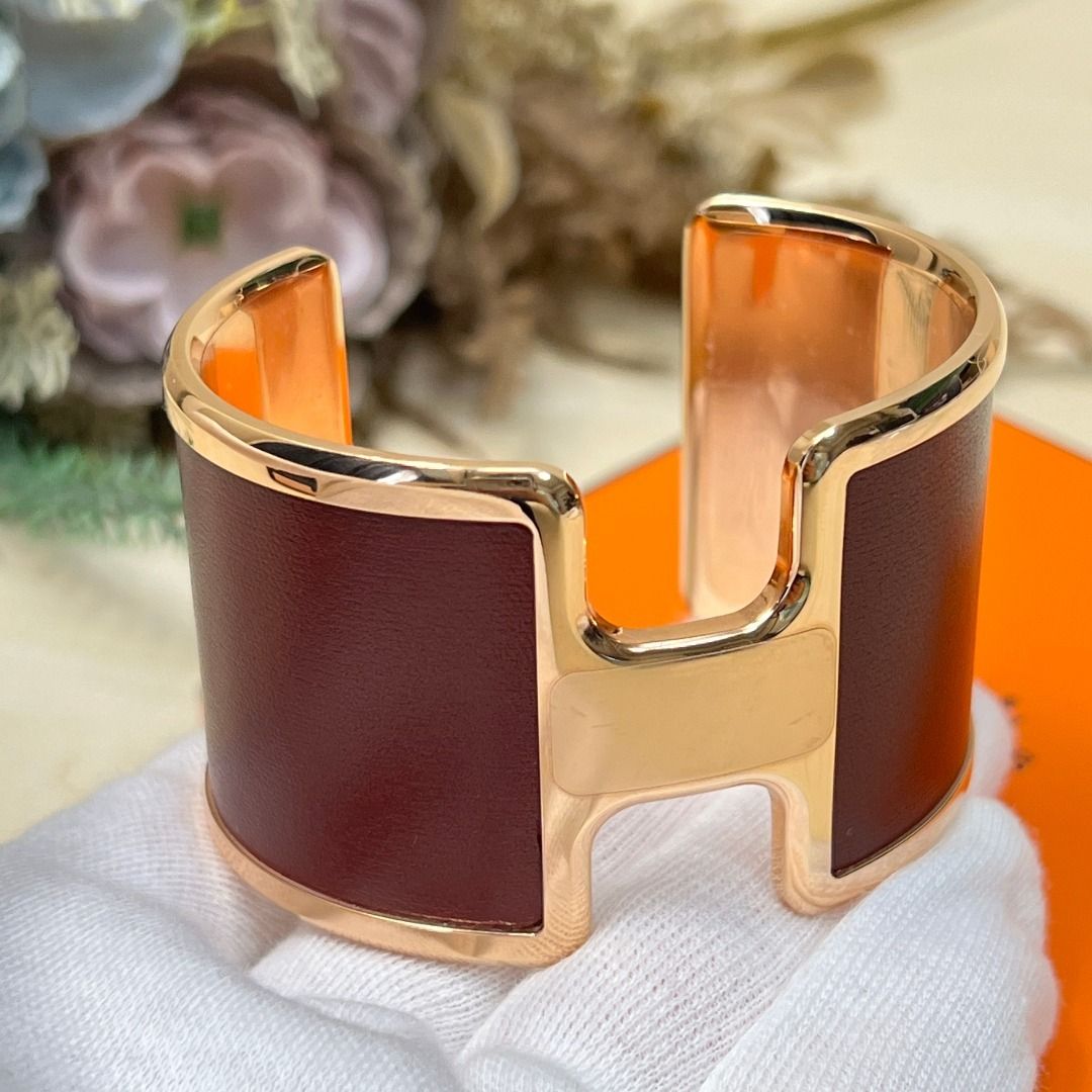 エルメス オランプ バングル T2 ボルドー ピンクゴールド レザー