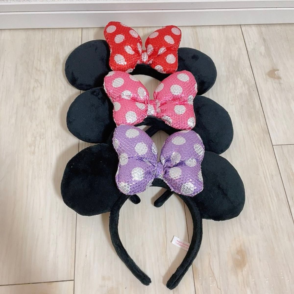 3色 セット ミニー ディズニー カチューシャ 水玉 リボン スパンコール