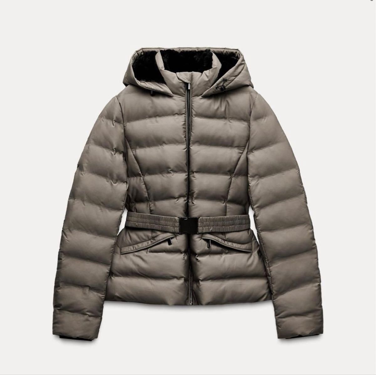 新品 未使用 ZARA フード付き ベルト付きダウンコート ダウン