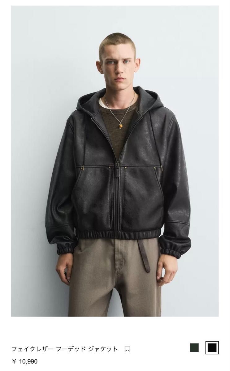 美品 ZARA フェイクレザー フーデッドジャケット Lサイズ｜Yahoo