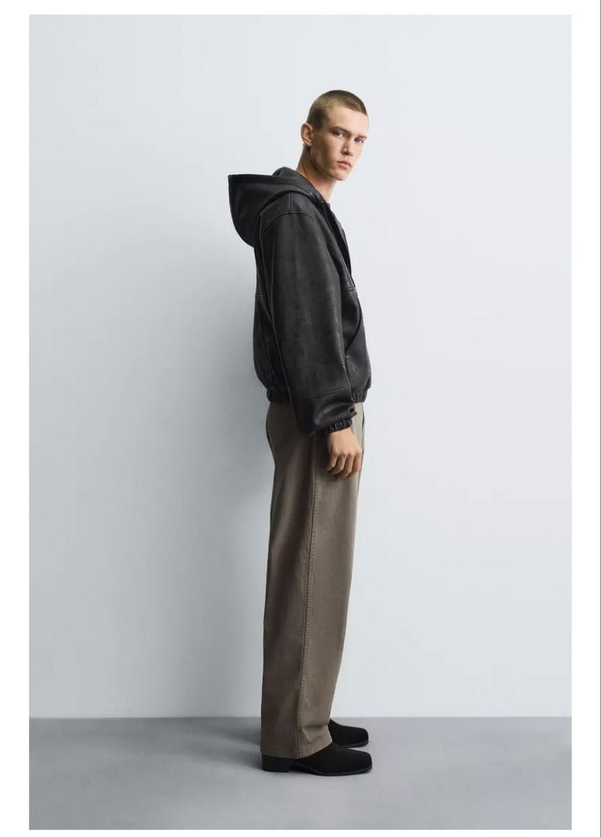 ZARA フェイクレザーフーデッドジャケット Lサイズ 美品 ZARA フェイク
