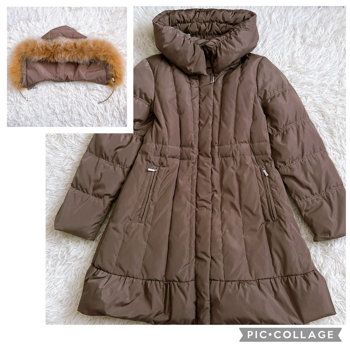 BALMAIN バルマン ロングダウンコート ブルーフォックス フード